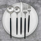 Black Handle Matte Silver Silverware Set