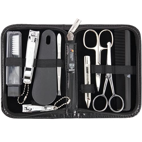 brand quality 10 piece manicure pedicure grooming kit set for professional finger & toe nail care tweezers file clipper fashion leather case in gift box