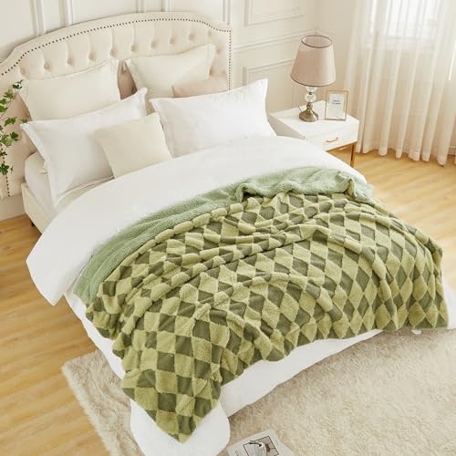 Luxury Faux Fur Rabbit Fur Throw Blanket Sage Green 60"*80"