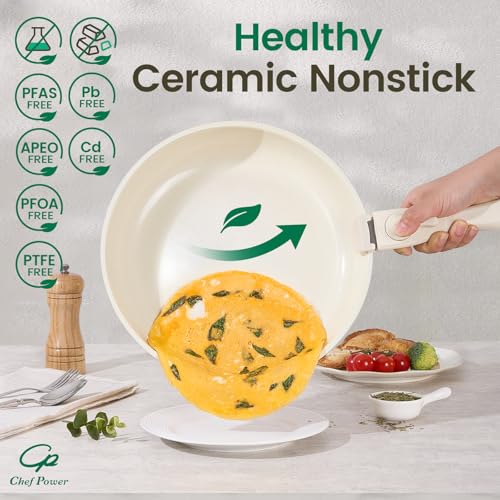 Ceramic Nonstick Pots and Pans Set 19 Piece with Detachable Handle