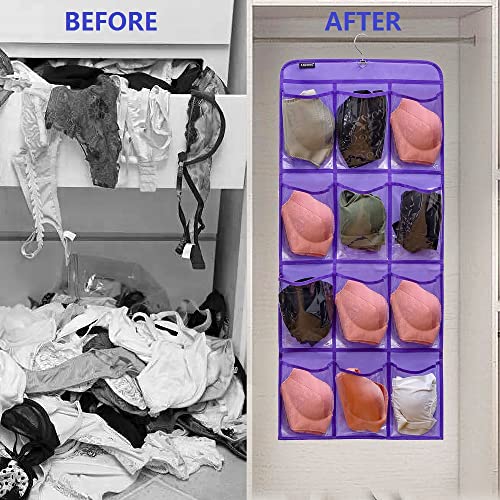 Dual Sided Hanging Shoe Organizer for Closet with Rotating Hanger Hanging Shoe Rack Holder with 24 Large Pockets