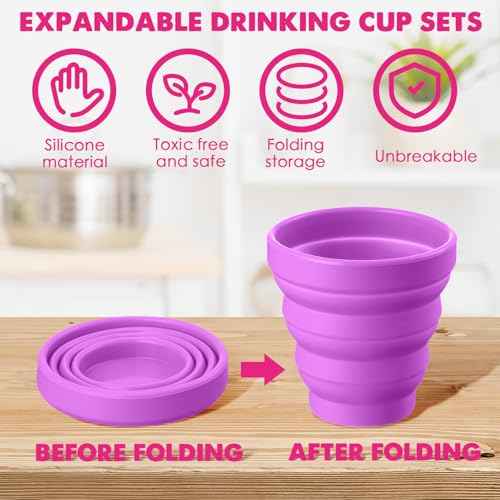 96 Pcs Silicone Collapsible Cup Without Lids Travel Portable Reusable Foldable Cup Colorful Expandable Mug for Kids Traveling Outdoor Hiking (96 Count)