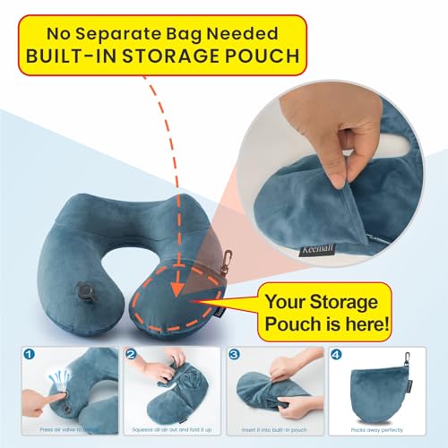 Inflatable Travel Neck Pillow for Airplane & Long Flights (2 Count)