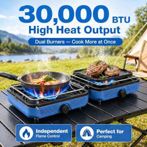 2 Burners Camping Stove with Windscreen for Camping