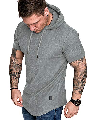 Mens Fashion Hoodies Sport Pullover Solid Color Shirt Workout Lightweight Tops Light Grey XX