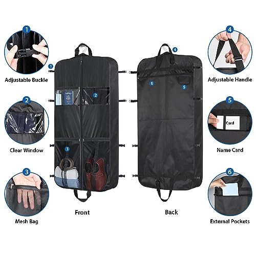 Garment Bags for Travel Carry on Suit Bags for Men Travel Waterproof Hanging Clothes Bag for Travel with Shoulder Strap and Extra Pockets for Suit Shirts Coats Dresses
