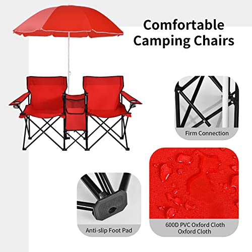 Double Camping Chair with Umbrella