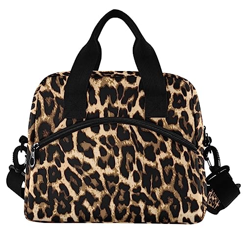 Leopard Print Insulated Lunch Bag Reusable Cooler Lunch Tote Box with Shoulder Strap for Work Picnic School Beach (Multi 12)