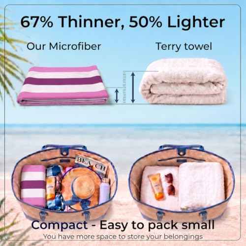 2 Pack Microfiber Beach Towels Oversized 71x32 Blue Pink Striped (2 Count)