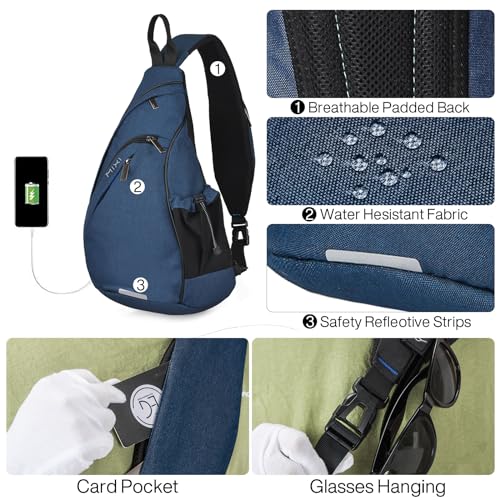 Sling Bag Men Backpack Unisex One Shoulder Bag Hiking Travel Backpack Crossbody with USB Port for Men Women Versatile Casual Daypack
