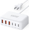 USB C Fast Charger, 100W GaN 6 Port Type C Charging Station Hub Block Cube, USB C Wall Charger Power Strip Adapter Plug for iPad iPhone 16 15 14 13 12 Pro Max Pixel Note Galaxy, 5ft Cord