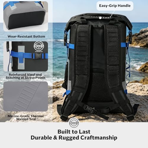 30/40/55L Waterproof Dry Backpack & Phone Case - Large Floating Dry Bag for Kayaking, Travel, Hiking, Fishing, Camping, Motorcycles & Beach, Heavy-Duty Roll Top Men/Women (Black/Grey/Blue)