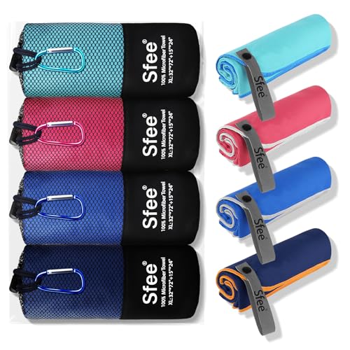 4 Pack(8Pcs) Microfiber Travel Towel, Quick Dry Towel Camping Towel Large Beach Towel Super Absorbent Compact Lightweight Sports Gym Towels Set for Beach, Gym, Hiking, Pool, Backpacking,Bath,Yoga