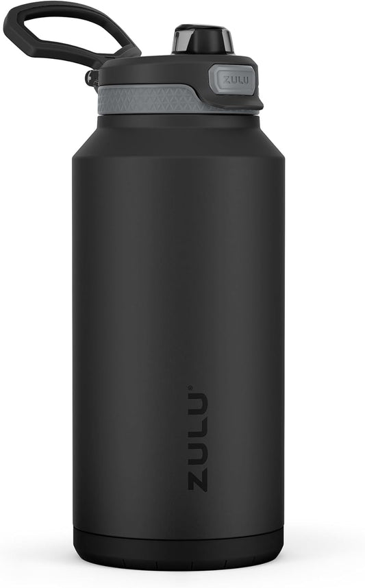 ZULU Powerfill Pro 64oz Half Gallon Stainless Steel Water Bottle with Quick Fill Lid, Triple Walled Vacuum Insulated Metal, Leak Proof Locking Lid, Sip and Chug, Reusable BPA Free, Black Monochrome - Roamly