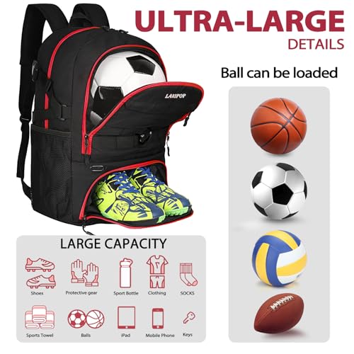 Soccer Backpack Bag with Ball Holder Ventilated Shoe Compartment Large Capacity Sports Gear Bag for Basketball Volleyball Gym