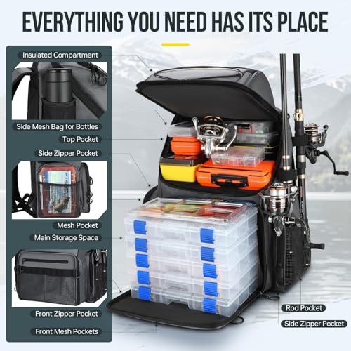 Fishing Backpack with Rod Holders 45L Large Water