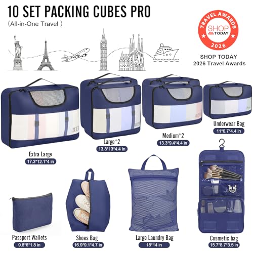 10 Set Packing Cubes for Travel Essentials (99 Count)
