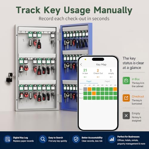 48 Key Lock Box Smart Key Organier Cabinet with Keypad & App for Office (48 Count)