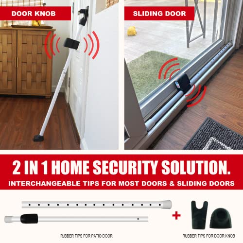 2-in-1 Door Security Bar with Alarm & Sliding Door Stopper Security Bar with 120db Loud Siren - Rugged Iron Rated for 400lbs, (Protects Against Scratches) New Model for Wider Compatibility