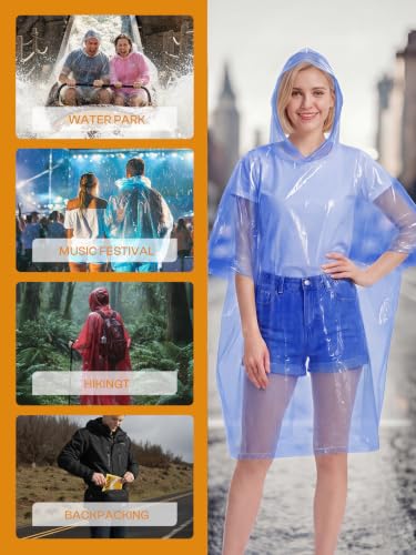Disposable Adult Rain Ponchos Clear Emergency Raincoat (4 Count)