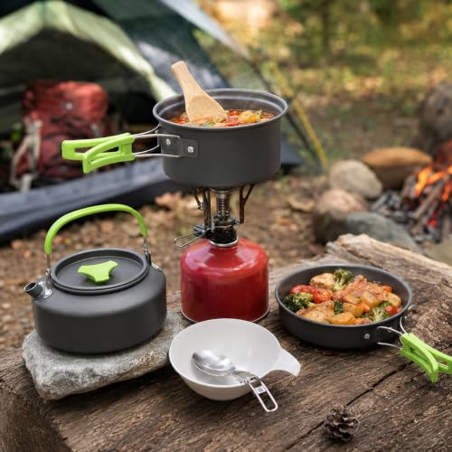 Camping Cookware 17 pcs Mess Kit with 1.1L Kettle for Backpacking Gear (17 Count)