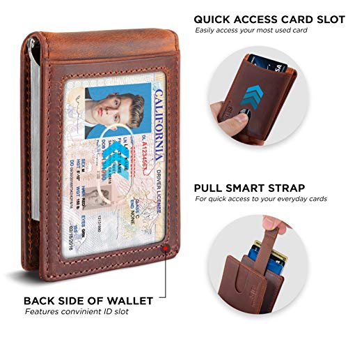 RFID Blocking Slim Bifold Genuine Leather Minimalist Front Pocket Wallets for Men with Money Clip Thin Gift