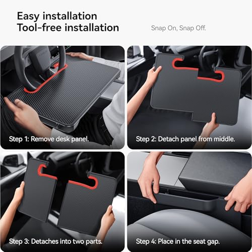 2-in-1 Car Steering Wheel Desk Tray & Car Seat Gap Filler Organizer – Foldable Carbon Fiber Look Table for Laptop, Eating, Writing – for Standard Round Steering Wheels