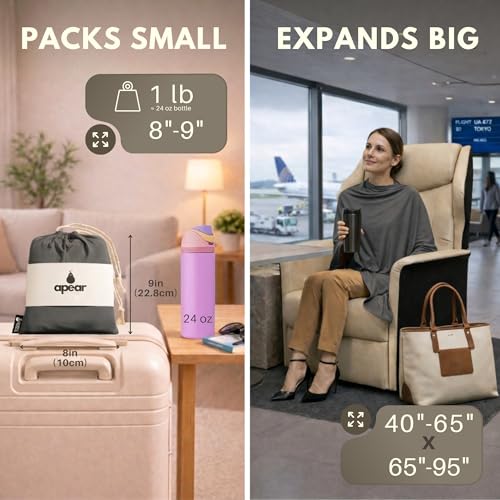 16-in-1 Compact Travel Blanket with Bag – Reversible, Ultra Soft Bamboo Airplane Blanket with Hidden Pocket – Packable for Flights & Travel Essentials (Semi-Weighted, Double Layer)