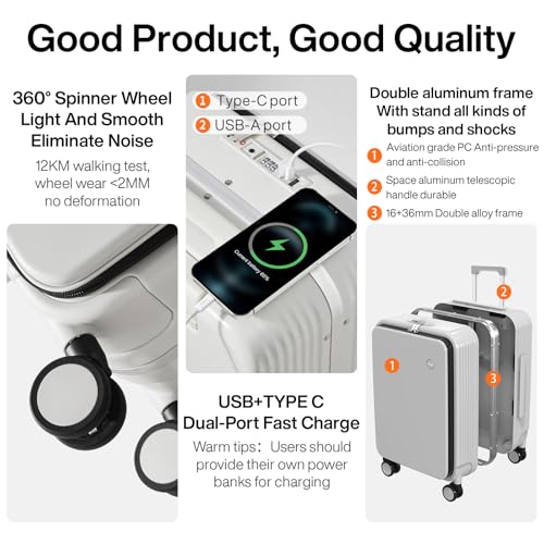 Checked Luggage with Cup Phone Holder and Charger Hard Shell Suitcases with Spinner Wheels