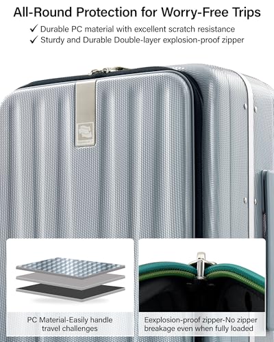 20 Inch Carry On Suitcase PC Hardshell Luggage Top Open Aluminum Frame Rolling Suitcases with Wheels Travel Luggage for Woman Men Gifts