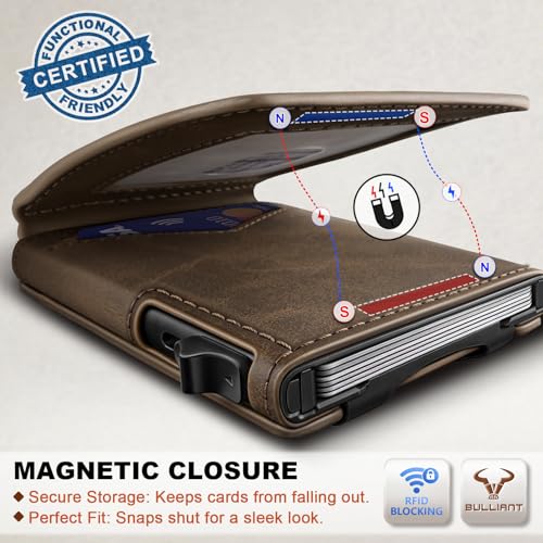 Men Slim Magnetic Leather Wallet Metal Case Money Clip 9 Cards