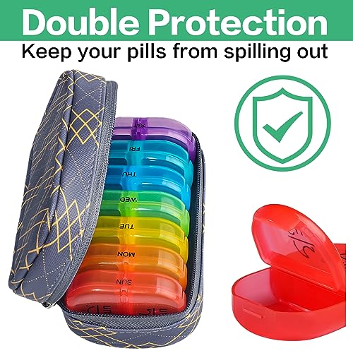 Weekly Travel Pill Organizer 2 Times a Day AM PM Rainbow Pill Box