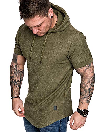 Mens Fashion Hoodies Sport Pullover Solid Color Shirt Workout Lightweight Tops Green
