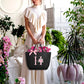 Tote Bag, A-Z Initial Monogrammed Waterproof Tote Bag, Bridesmaid Gifts for Women, Black and Pink (H, Black)