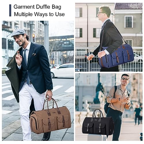 2-in-1 Canvas Garment Duffle Travel Bag with Shoulder Strap,Blue