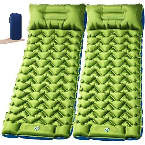 2 Pack 4 Inch Camping Sleeping Pads with Foot Pump and Pillow (2 Count)