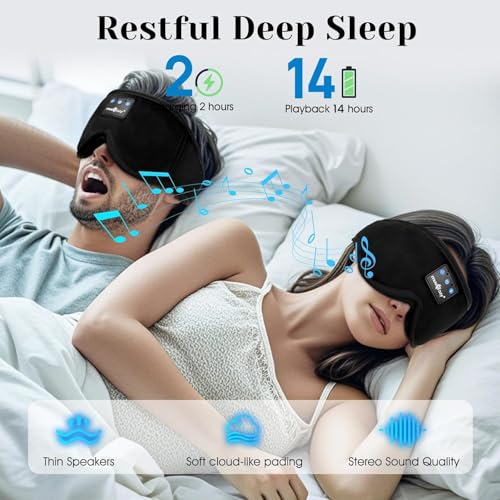 3D Sleep Headphones Bluetooth 5.4 Sleep Mask with HD Speakers