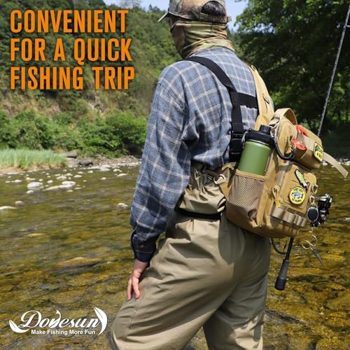 Small Fishing Backpack Fishing Sling Bag with 3600 Tackle Box Small Tackle Backpack with Tool Set Khaki