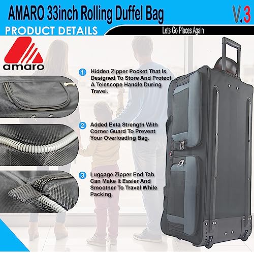 33 Inch Rolling Duffle Bag with Wheels