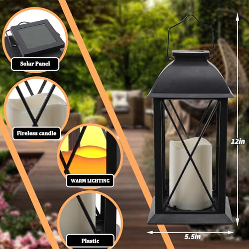 Solar Lanterns Outdoor Waterproof 2 Pack 12 Inch Solar Light with Candles (2 Count)