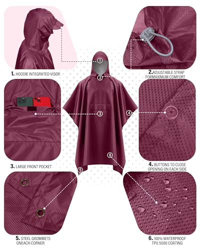 Hooded Rain Poncho Packable Waterproof Unisex Raincoat with Pocket