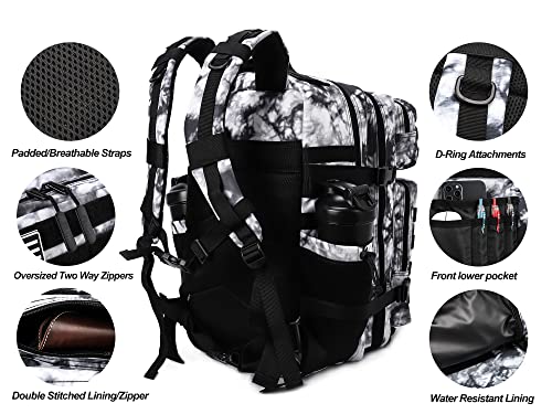 Military Tactical Backpack for Men and Women 45L Army 3 Days Assault Pack Bag Large Rucksack with Molle System Black and white
