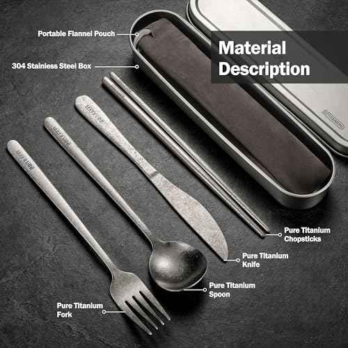 100% Pure Titanium Travel Cutlery Set (5 Count)
