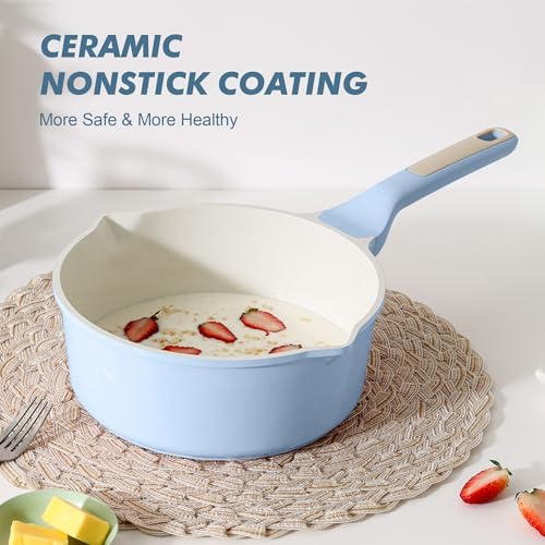 Ceramic Nonstick Saucepan with Double Pouring Spout