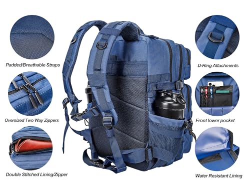 Military Tactical Backpack for Men and Women 45L Army 3 Days Assault Pack Bag Large Rucksack with Molle System Blue