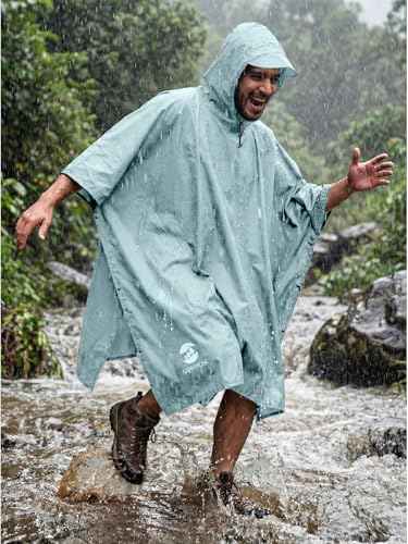 Hooded Rain Poncho Waterproof Raincoat Jacket for Men Women Adults