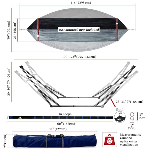 Combo x2 Hammocks with Stand for Outside & Tree Straps