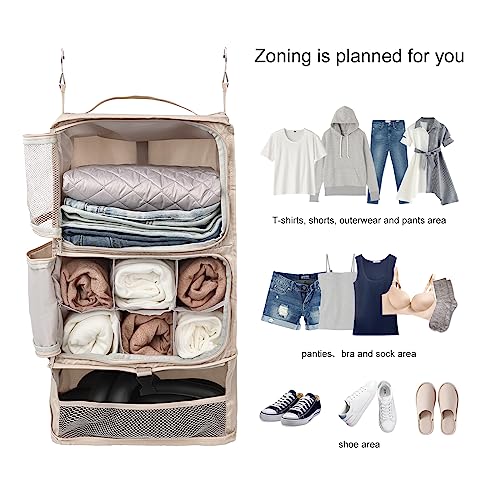 Travel Portable Hanging Shelves Closet Organizer Packing Luggage Organizer and Storage with Multifunctional and Foldable Invisible Compartment