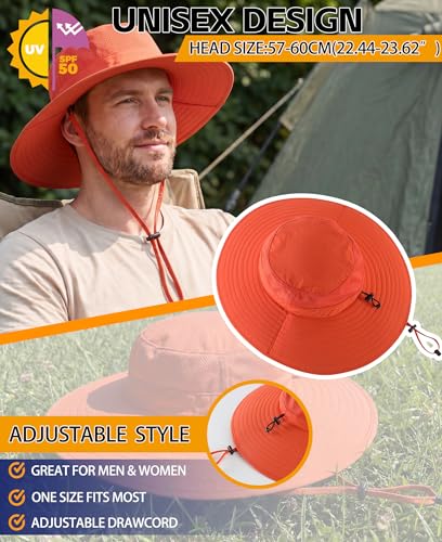 UPF50+ Mens Womens Sun Hat Wide Brim Fishing Hat Large Foldable Sun Protection Hat Beach Gardening Hat Orange