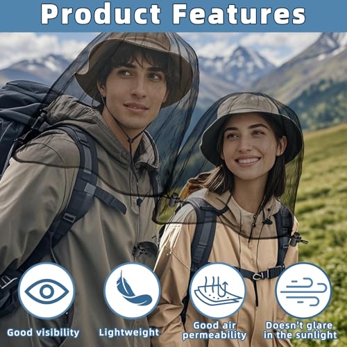 Oversized Mosquito Net 42 x 25 Inches Ultra Large Mosquito Head Net Face Neck Fly Mesh Netting Fits All Hats for Outdoor Camping Hiking Fishing Gardening Safari (2 Count)